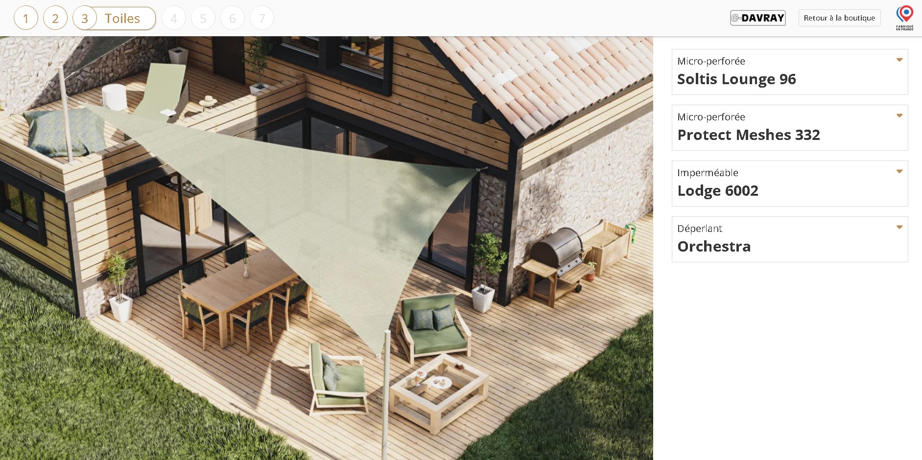 étape 3 choix de la couleur dans le configurateur voile d'ombrage